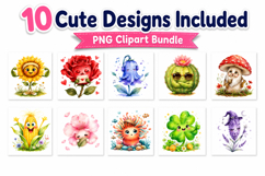 Kawaii Floral Character Watercolor Clipart Product Image 2
