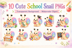 Back to School Snail Clipart Bundle, Cute School Snail PNG Product Image 2