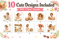 Summer Girls Watercolor Clipart Bundle, Cute Girl PNG Product Image 2