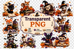 Halloween Reading Animals Clipart Bundle, Cute Spooky Book Product Image 2