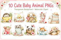 Cute Baby Animal Clipart Bundle, Watercolor Baby Animals PNG Product Image 2