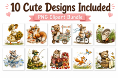 Whimsical Animal Watercolor Clipart Bundle, Cute Storybook Product Image 2