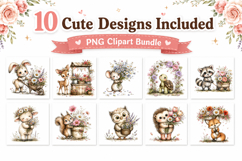 Whimsical Woodland Floral Animals Watercolor Clipart Bundle, Product Image 2
