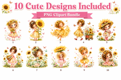 Sunflower Girls Watercolor Clipart Bundle, Cute Floral Fairy Product Image 2