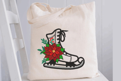 Ice Skates Boot with Poinsettia, Xmas Machine Embroidery Product Image 2