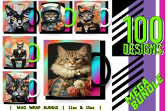 100 Cat Mug Wrao Bundle Sublimation PNG, 11oz 15 oz, Kitty Product Image 1