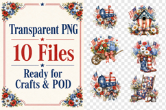 Patriotic Floral Clipart PNG, Americana Watercolor Flowers Product Image 2