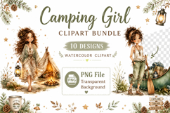 Camping Girl Clipart Bundle, Watercolor Camping Girl PNG Product Image 2