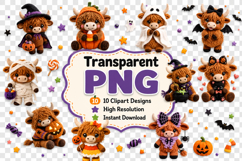 Halloween Highland Cow Clipart Bundle, Cute Spooky Cow Product Image 2