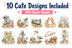 Coastal Summer Watercolor Clipart Bundle, Beach Nautical PNG Product Image 2