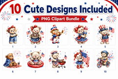 Teddy Bear 4th of July Watercolor Clipart Bundle Product Image 2