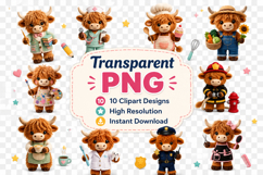 Career Highland Cow Clipart Bundle, Cute Profession Cow PNG Product Image 2