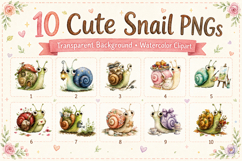 Cute Snail Clipart Bundle, Watercolor Snail PNG Product Image 2