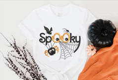 Spooky with Bat, Spider Web, Stars. Halloween Embroidery Product Image 4