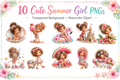 Cute Summer Girl Clipart Bundle, Watercolor Beach Girl PNG Product Image 2