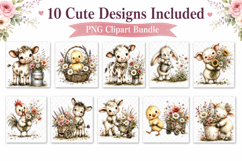 Cute Farm Floral Animals Watercolor Clipart Bundle Product Image 2