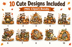 Raccoon Camping Watercolor Clipart Bundle, Autumn Camping Product Image 2