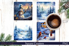Winter Square Coaster | Watercolor Landscape Designs Product Image 1