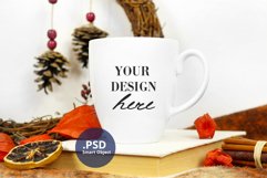 Bistro mug mockup PSD full wrap, Winter White mug mock up Product Image 2