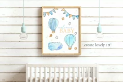 Hot Air Balloons in watercolor & ink Clip Art for baby | Balloons Clipart Product Image 3