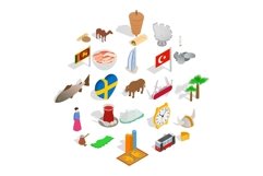 Relaxing on holiday icons set, isometric style Product Image 1