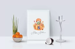 Watercolor fall autumn gnome house clipart. Cute pumpkin png Product Image 5