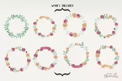 Wine Wreaths Watercolor 8 Flowers Red Cream Roses Leaves Product Image 4