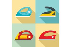 Smoothing iron drag icons set, flat style Product Image 1