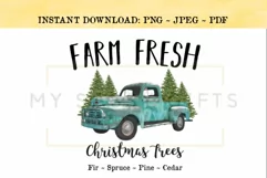 Farm Fresh Christmas Trees With Teal Blue Truck PNG Clipart Product Image 1
