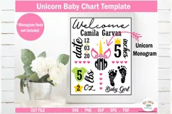 Unicorn Baby announcement chart template,baby stats SVG,PDF Product Image 1