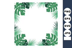 Tropical green palm and monstera leaves frame with white cen Product Image 1