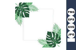 Tropical green monstera leaves frame with palm foliage vecto Product Image 1