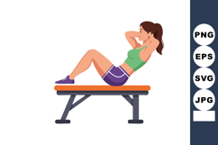 Woman exercising sit ups on gym bench in workout clothes vec Product Image 1