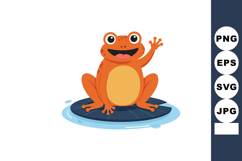 Happy orange frog sitting on lily pad waving hand cartoon ve Product Image 1