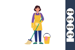 Woman cleaning with mop and bucket in yellow apron and glove Product Image 1