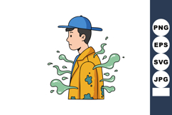 Young man in blue cap with yellow jacket surrounded by green Product Image 1