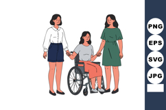 Women Supporting Disabled Woman in Wheelchair Together Vecto Product Image 1