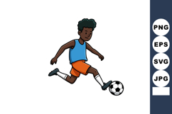 Boy playing soccer kicking ball with blue shirt and orange s Product Image 1