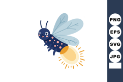 Cute dark blue firefly with glowing tail and light blue wing Product Image 1