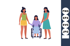 Woman in wheelchair supported by two female friends in casua Product Image 1
