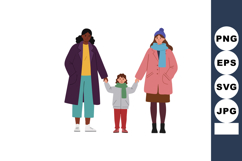 Diverse family holding hands wearing winter coats scarves an Product Image 1