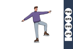Man Figure Ice Skating Wearing Purple Sweater and Blue Pants Product Image 1