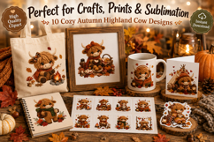 Autumn Camping Highland Cow Clipart Bundle, Cozy Fall Cow Product Image 3