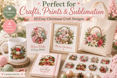 Christmas Craft Clipart Bundle, Yarn Basket PNG Product Image 3