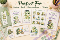 Back to School Dragon Clipart Bundle, Cute School Dragon PNG Product Image 3