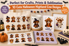 Halloween Highland Cow Clipart Bundle, Cute Spooky Cow Product Image 3