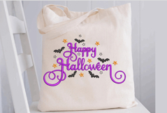 Happy Halloween Sign, Halloween bat, Machine Embroidery Product Image 1