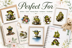 Whimsical Frog Watercolor Clipart Bundle, Funny Frog PNG Product Image 3
