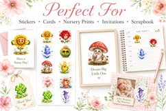Kawaii Floral Character Watercolor Clipart Product Image 3