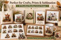 Woodland Reading Animals Clipart Bundle, Cozy Forest Animal Product Image 3